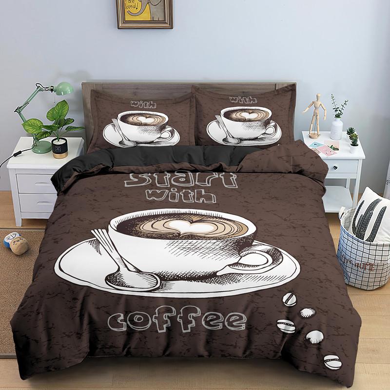 Coffee Cake King Queen Duvet Cover Lovely Afternoon Tea Drawing Bedding Set For Adult Western Drink 2/3pcs Polyester Quilt Cover