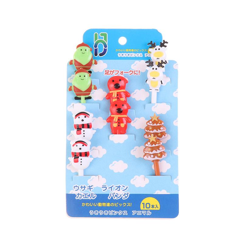 Merry Christmas Animal Fruit Fork Food Grade Plastic Mini Cartoon Kids Cake Fruit Toothpick Bento Lunch Bento Party Decoration