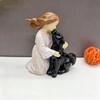 Artistic Carving Girl Cuddling Dog Miniature Figurine Ornament Resin Craft Puppies Figure for Dog Owner Remembrances Gift