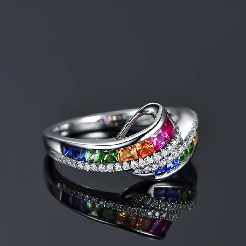 New Fashion Diamond Ruby and Sapphire Ring Rainbow Creative Ring Engagement Jewelry