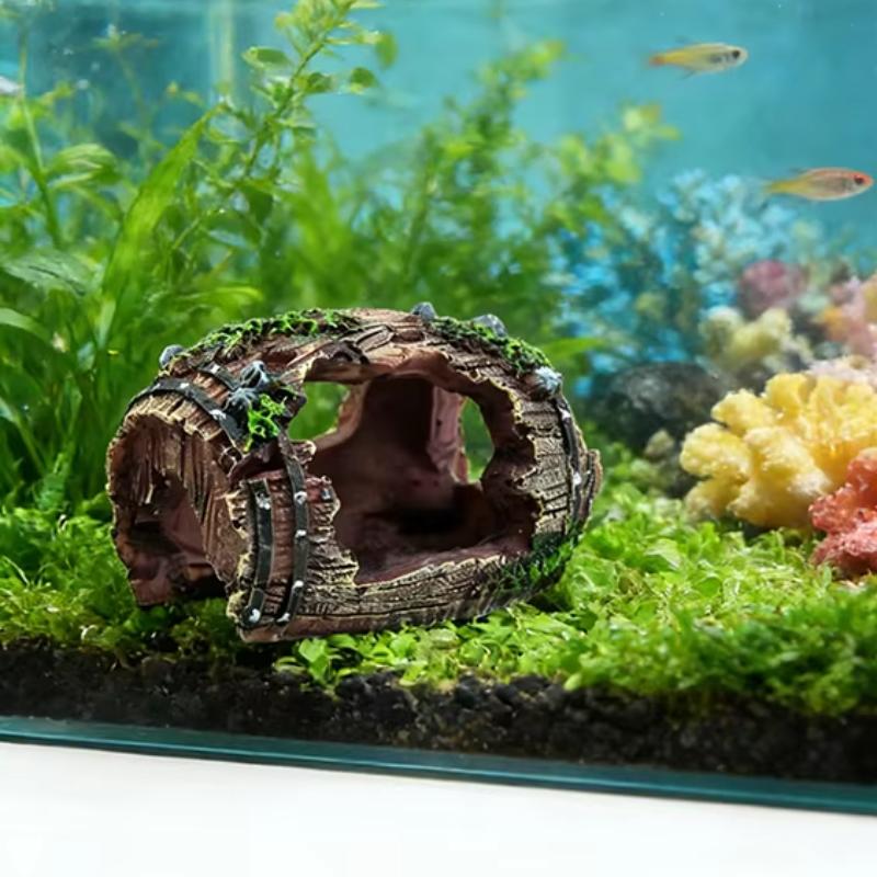 Resin Aquarium Ornaments Decorations 3d Artificial Barrel Cave Resin Ornaments For Fish Tank Aquarium Decoration Background