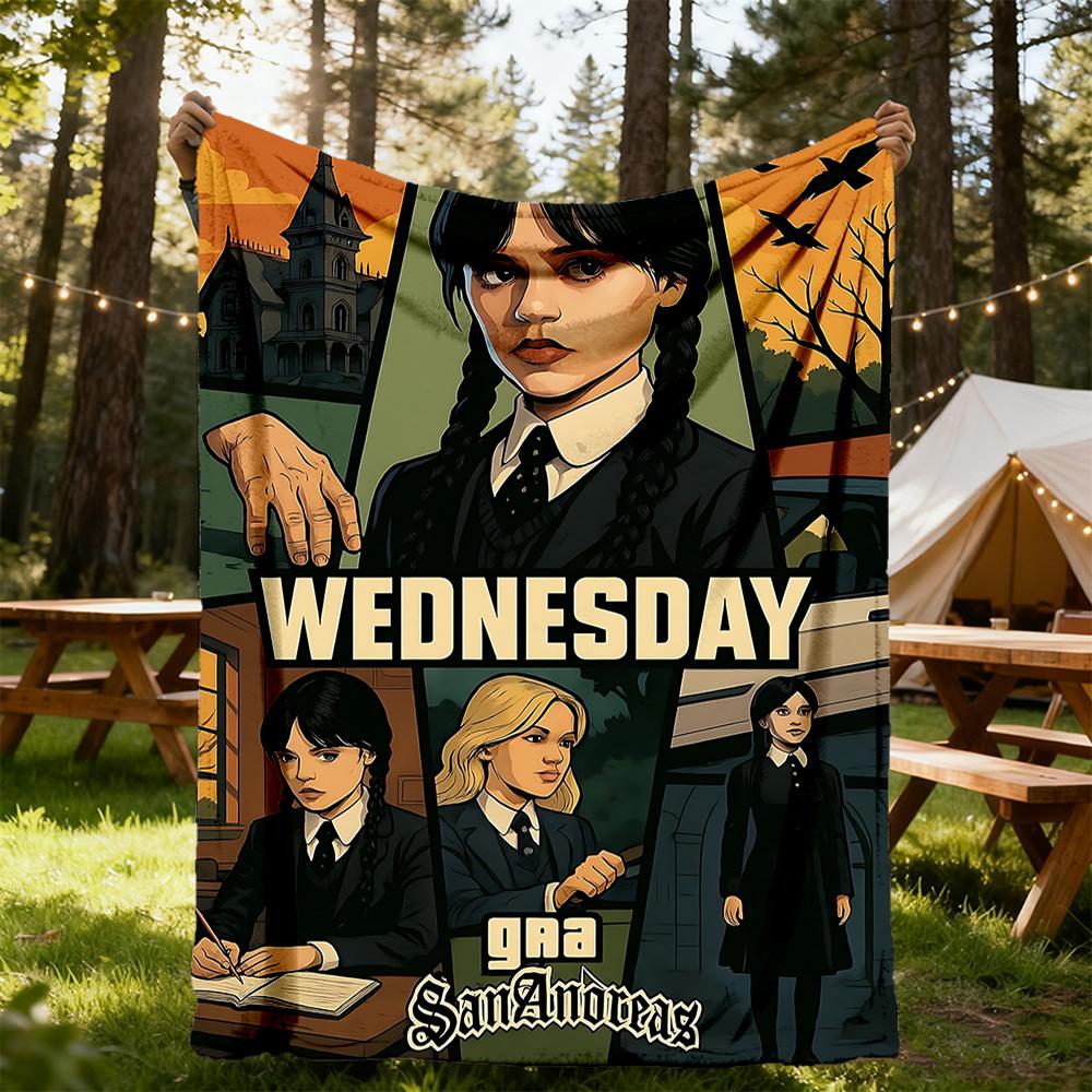 1pc Wednesday Outdoor Blanket Lightweight Flannel, Soft & Warm, All-Season Use for Sofa, Outdoor, Camping, Living Room, Office102