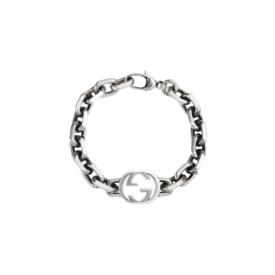 

Gucci Interlocking Double G Matte 925 Silver Bracelet Men bracelet 627068-J8400-0728 Dust Bag+Box (Random Color),18