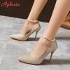 Fashion Aphixta Luxury Pearl Crystals Chain Pumps Women Shoes 10cm Super High Thin Heels Pointed Toe Patent Leather Office Stiletto Heel