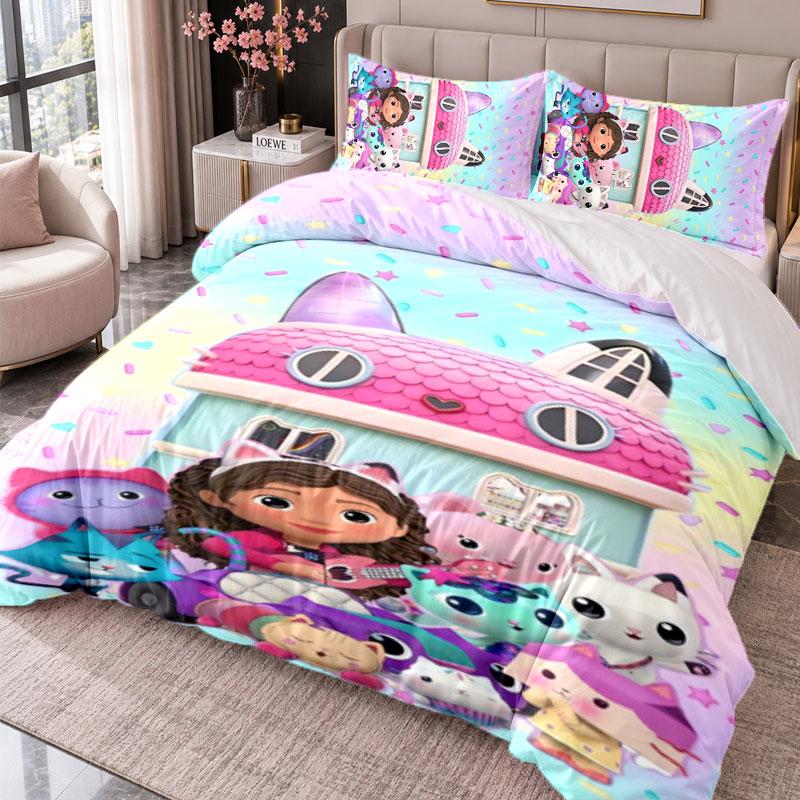 Gabby’s Dollhouse 3Pcs Bedding Set Duvet Cover With Two Pillowcases For Bedroom Home Decoration