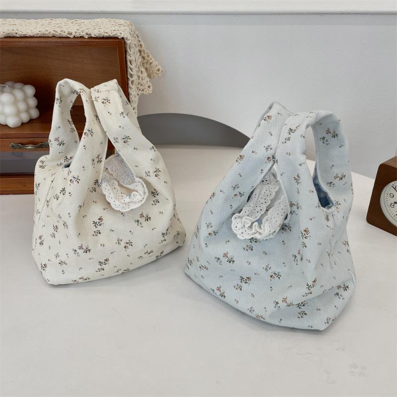 1 Cute floral hand-held canvas bag, work sundries, small bag, summer bag, women's wrist bag