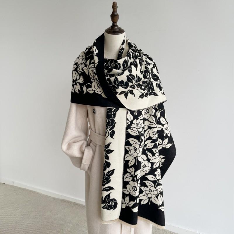 Womens Faux Cashmere Shawl Floral Thick Winter Warm Cape Office Air Conditioner Wrap
