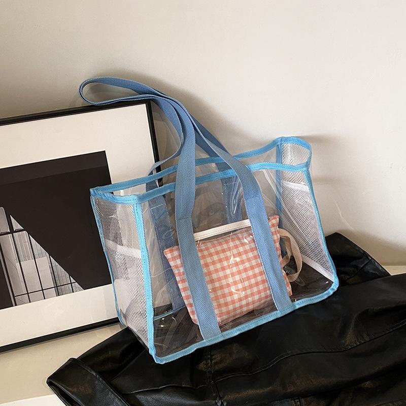 Pvc Transparent Handbag Tote Bag Women Summer Beach Clear Tote Bag Travel Storage Bags Portable Waterproof Carry Bag