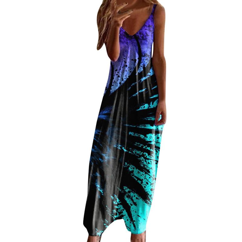 Women's Plus Size V-Neck Spaghetti Strap Long Dress - European & American Style