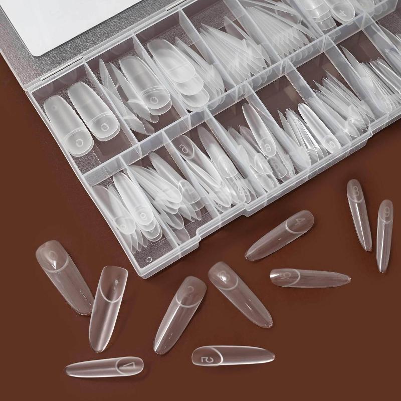 140 ks Sada krabiček s tipy na prodlužování nehtů Stiletto s plným krytím, Duální formy, Tipky na nehty, Průhledná forma na nehty pro DIY nehtové umění, Manikúra v salonu