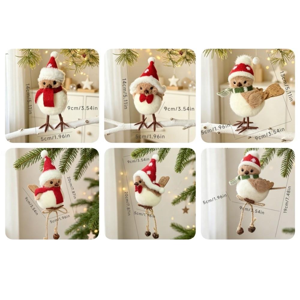 Mini Creative Bird Ornament Red Bow Tie Scarf Christmas Tree Hanging Pendant Christmas Hat Cute Xmas Decoration Party Decor