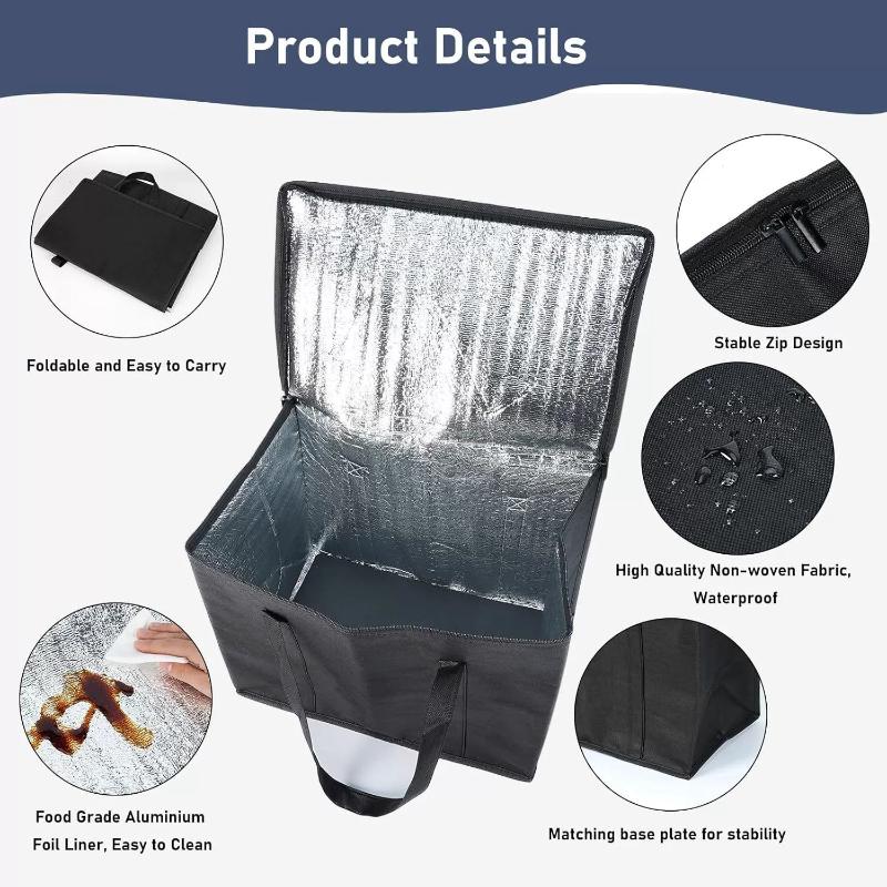 Large 41L Insulated Thermal Food Carrier Bag Portable Zipper Tinfoil Lined Bag for Home Catering Outdoor Picnic