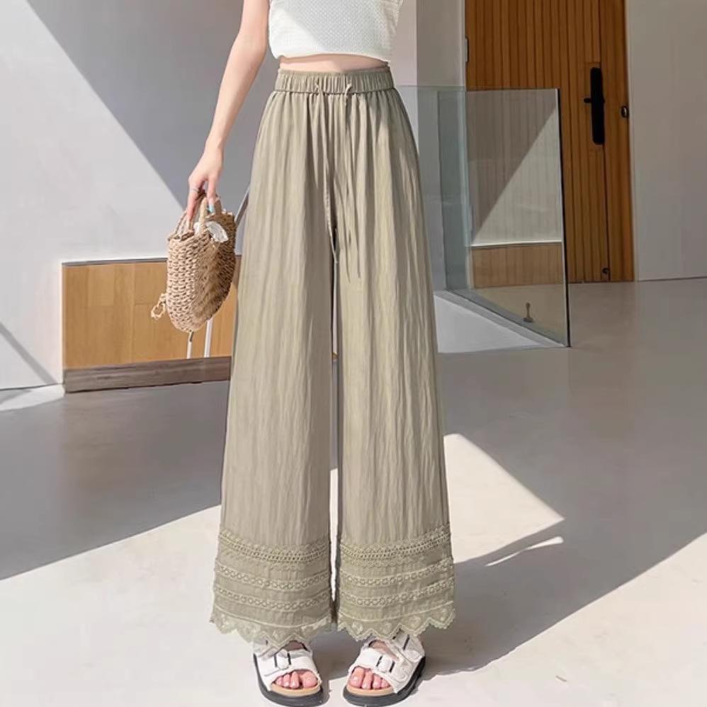 

Women s Plus Size Casual Lace Hollow Pants - Early Spring Slimming Loose Fit Extra Extra Extra Large хакі