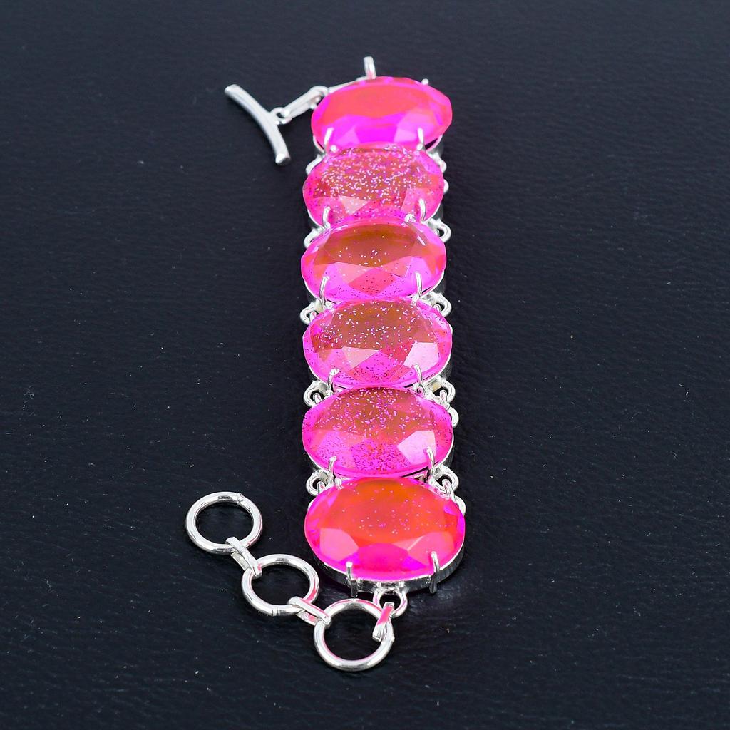 Pink Triplet Opal Gemstone Handmade 925 Sterling Silver Bracelet, Pink Triplet Opal Bracelet For Wife , Unisex Bracelet Valentine Day Gift