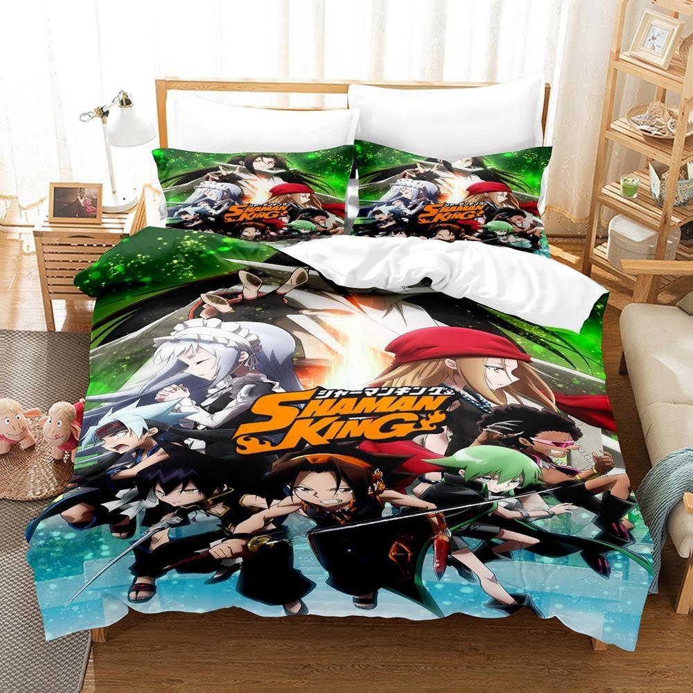 Persönlichkeit 3D-Druck Shaman King Bettwäsche-Set Cartoon Anime dreiteiliges Set Erwachsene Kind Schlafzimmer Bettbezug-Sets Heimtextilien