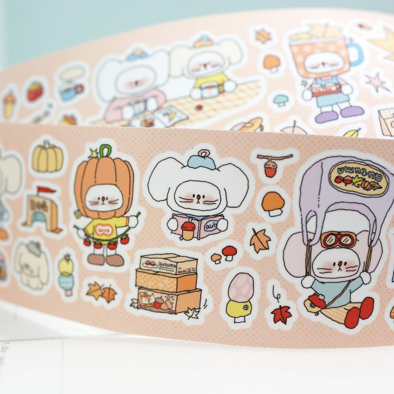 Cute Rabbit & Clover Die-Cut Sticker Roll for Journals