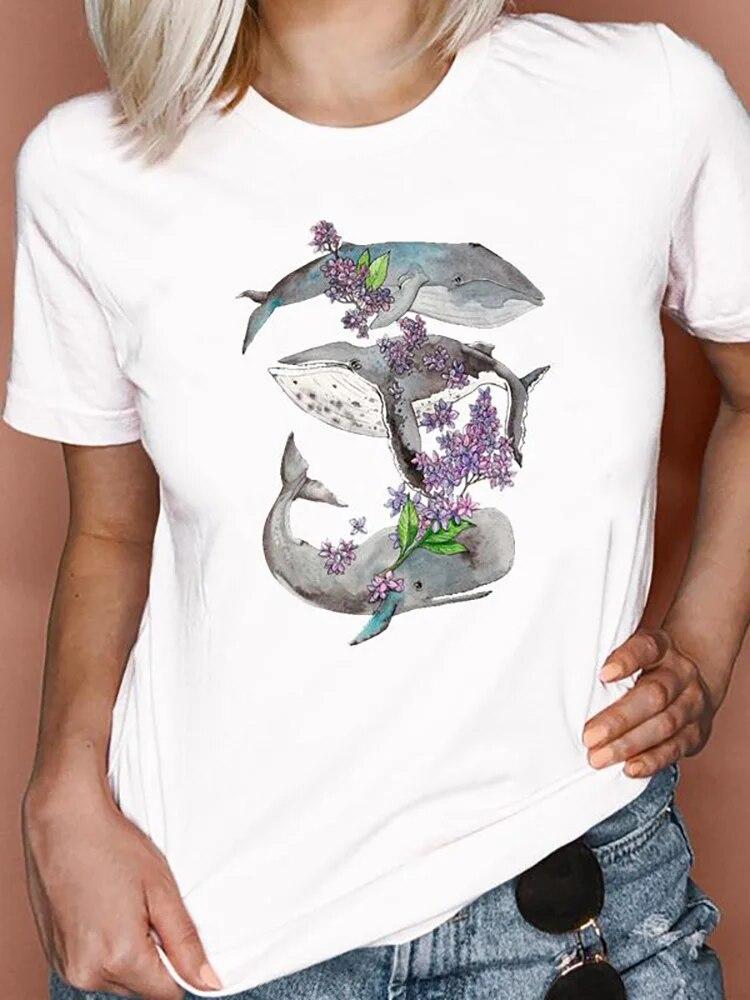 Women T Shirts Cartoon Bee Floral Queen Fashion Print Female Graphic T Top Female 90S Clothing Short Sleeve Shirt Tee T-Shirt