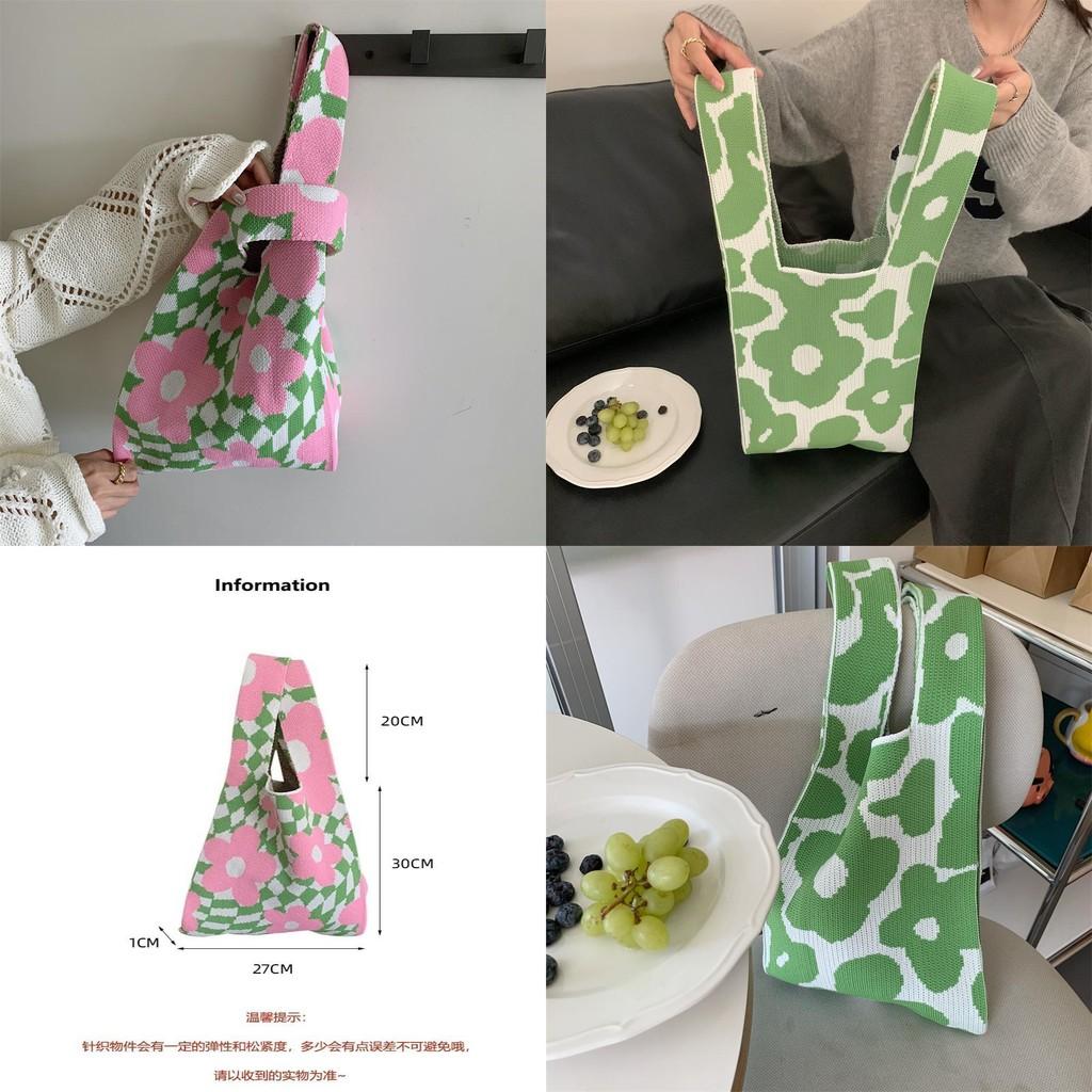 Chic Knitted Shoulder Bag With Colorful Woven Flowers For Stylish Everyday Use