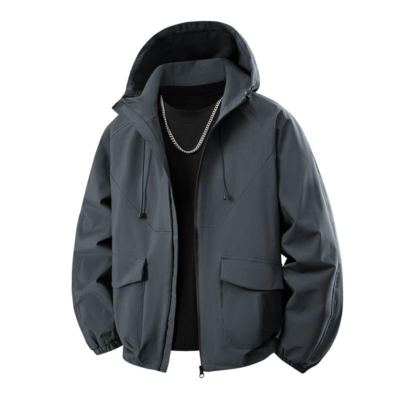 

Осенняя уличная ветрозащитная повседневная куртка Куртка с капюшоном 4XL темно-серого