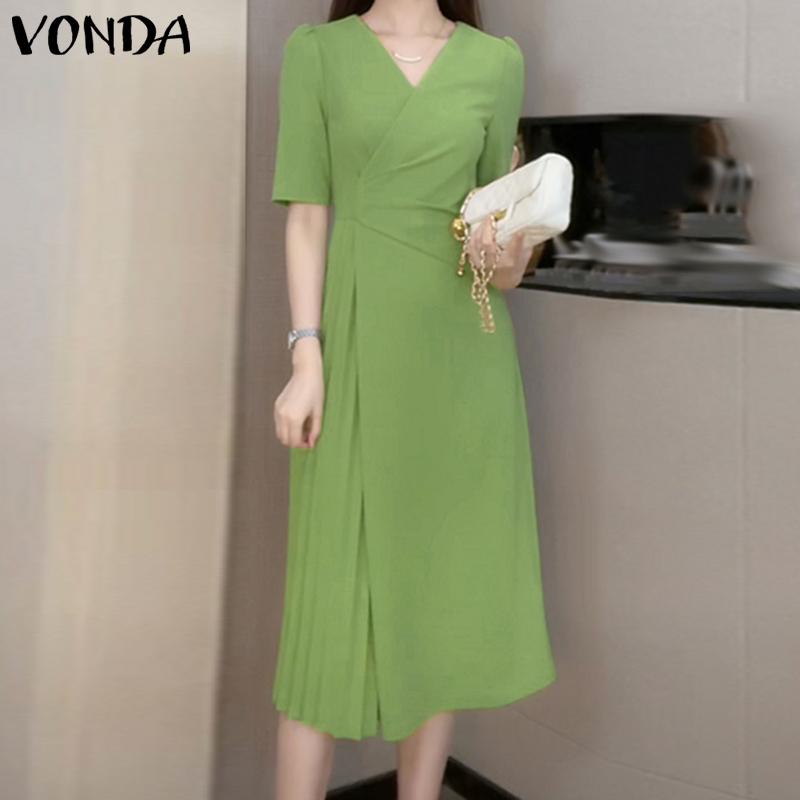 

VONDA Лето Лето с короткими рукавами и длинным рукавом с V-образным вырезом и длинным платьем