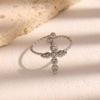 Stainless Steel Cross Opening Adjustable Ring for Women Men Classic Exquisite Rhinestone Finger Ring Banquet Jewelry Accessories