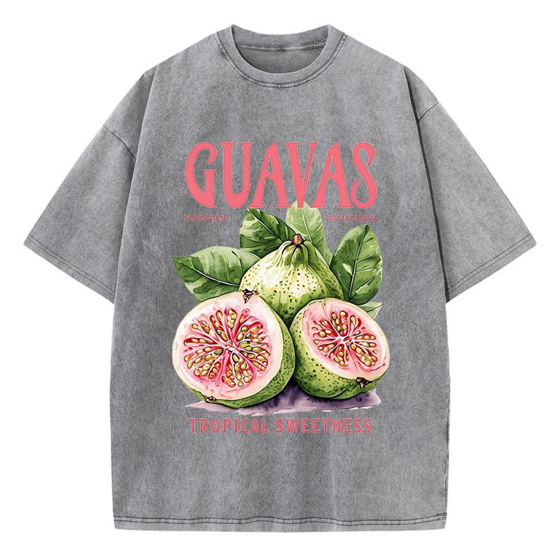 Guavas Tropical Sweetness Printed Washed T Shirts Womens Cotton Tops Comfortable Distressed ONeck Streetwear Summer Clothes