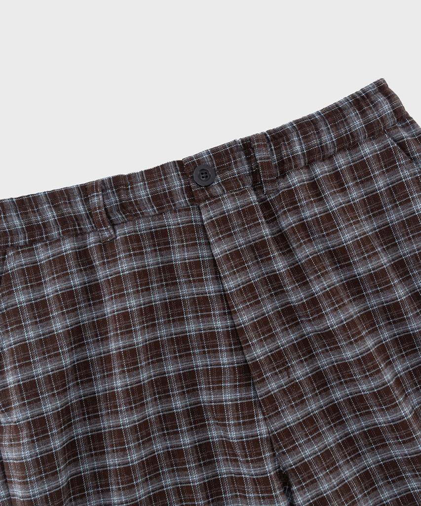 PREF Brown Tratan Check Elastic Waist Trouser