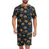 Men's Halloween Casual Pajama Set Short Sleeve Top and Shorts Lightweight Comfortable Sleepwear Set for Home and Lounge
