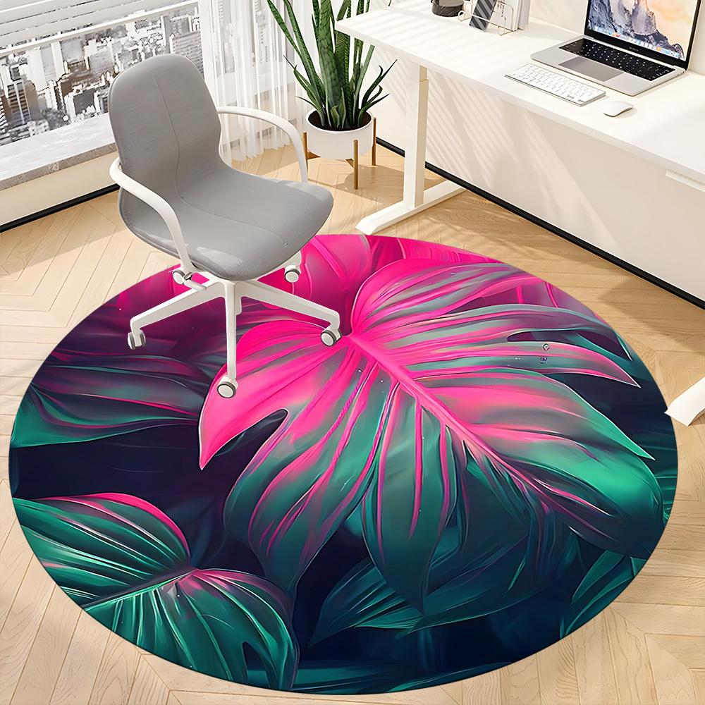 1pc Tropical Leaves Office Round Area Rug, Indoor Mat Suitable For Office, Under Office Chairs Bedroom Living Room Home Decor, Room Deco 021