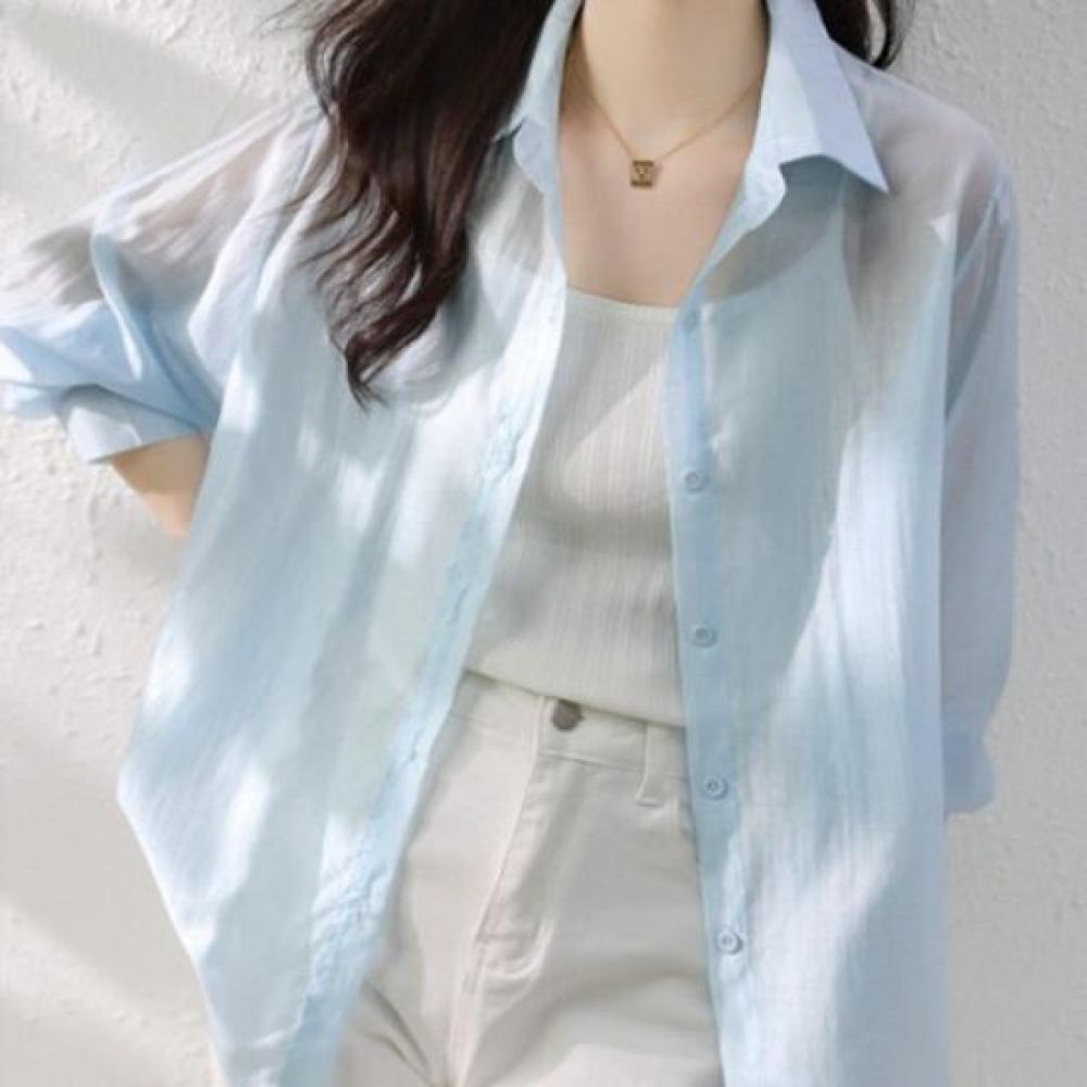 Navava Men Simple Thin Summer Sheer Shirt Nb1567