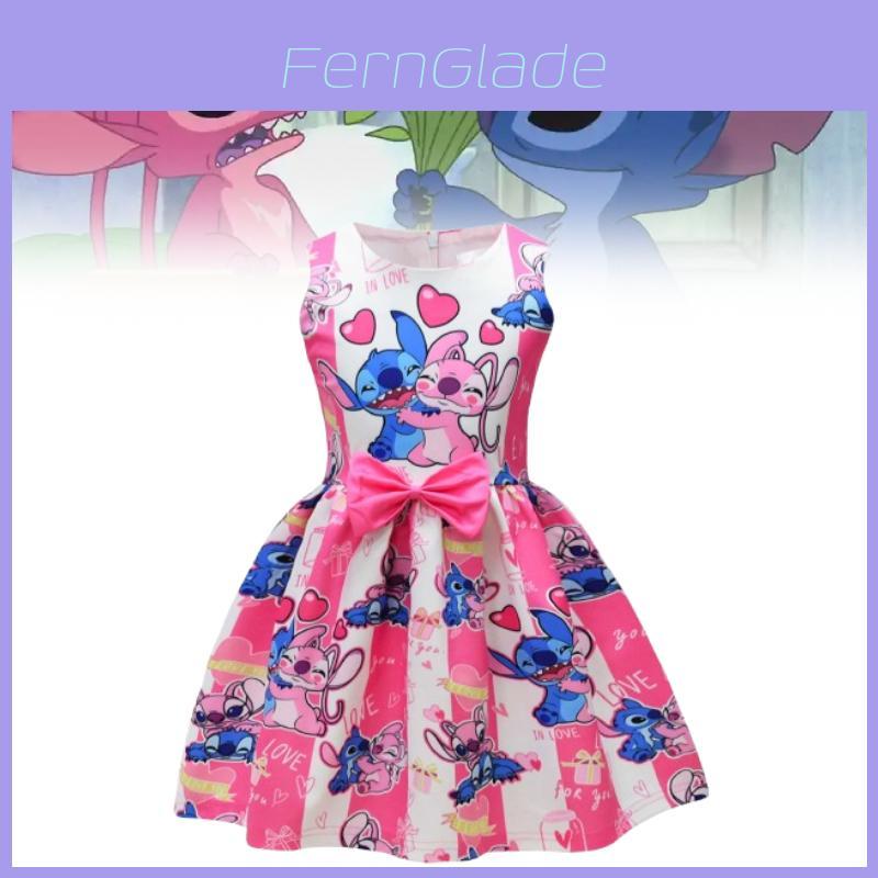 Vestido de Princesa Lilo e Stitch para Meninas com Laço de Borboleta Mistura de Algodão para Usar na Primavera Outono