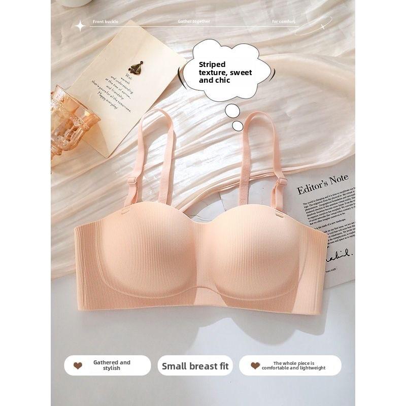 

Female Summer Stripe Gathers Small Bosoms Show Big Prevent Droop Prevent Go Out of A Piece Type Without Trace Underwear 38/85AB тілесний