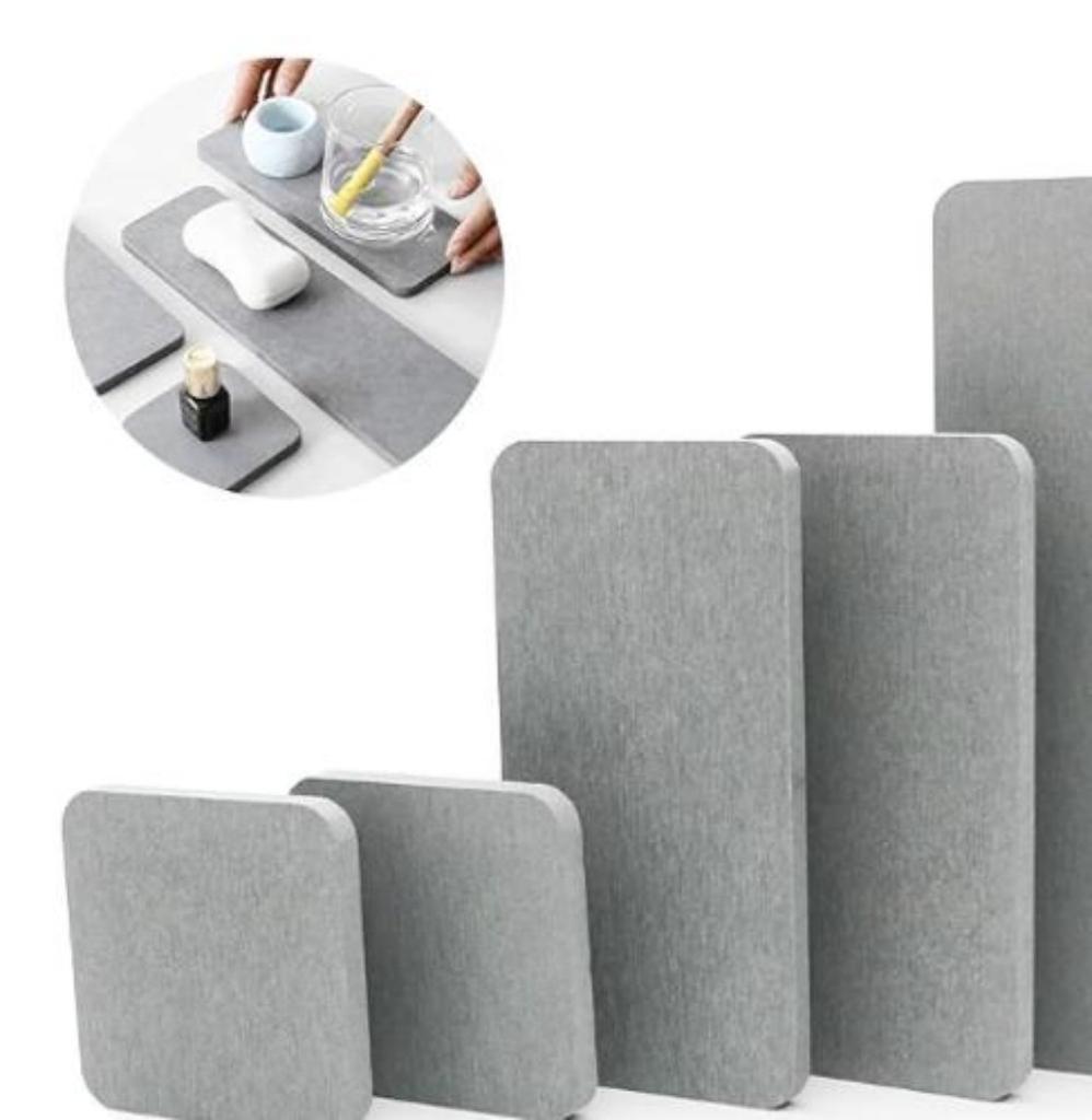5PCS Quick Dry Solid Color Diatomaceous Bathroom Shower Pad Absorbent Mat Faucet Drain Diatomite Desktop Mat Grey