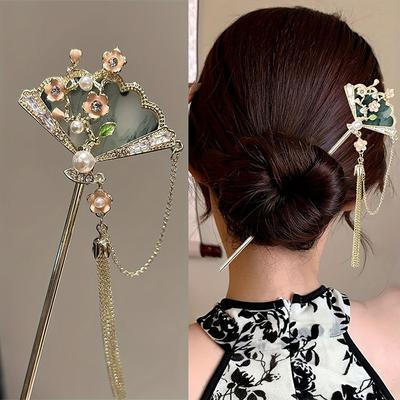 1pc Fashion Chinese Style Women Hair Accessory Suitable for Daily Party Wear Elegant Fan-shaped Girl Jewelry Hair Needle Hairpin