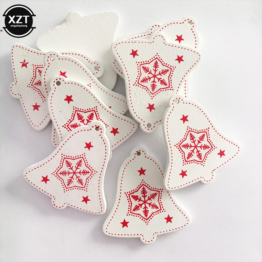 10PCs 5cm Wooden Christmas Ornaments Kids Toys For Chirstmas Tree Hanging Pendants Xmas DIY Decoration For Home Party New Year