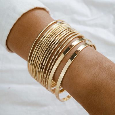 14Pcs/Set Women Bracelets Punk Bohemian Exaggerated Smooth Wide Decorative Color Ladies Cuff Bangles