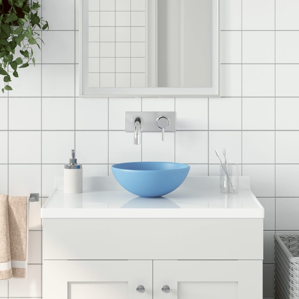 Ceramic Wash Basin Light Blue Round
