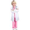 Set de Disfraz de Doctor para Niños con Estetoscopio de Juguete y Placa de Identificación, Tejido Fino, 120 cm, 4-5 Años, Blanco/Rosa