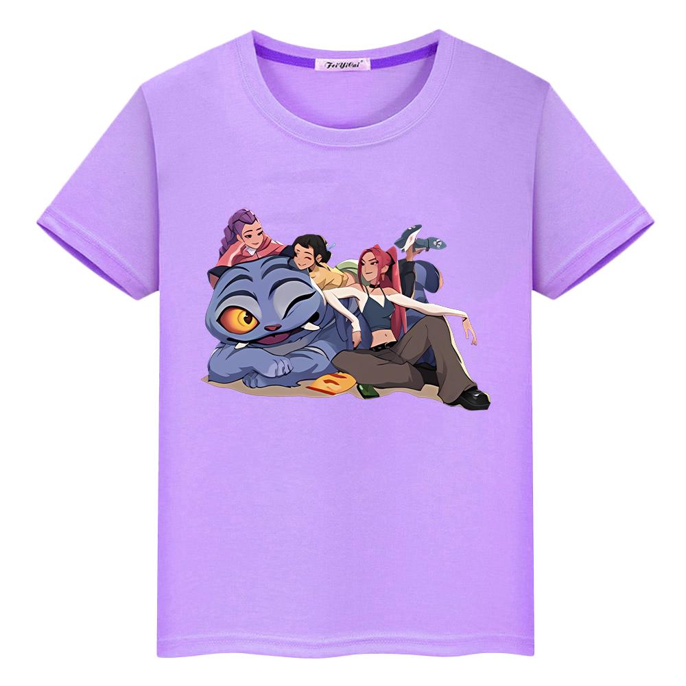 

футболка для детей мальчик 10 лет kpop охотники на демонов детская Принт 100% хлопок Милые футболки аниме Топы Каваи Короткая y2k one piece одежда для девочки 130