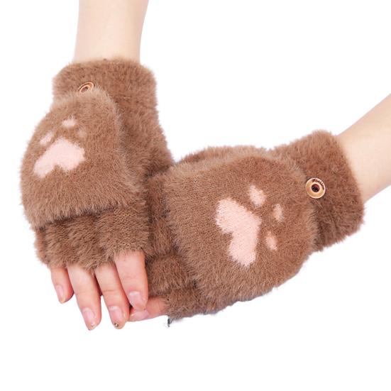 Fuzzy Convertible Mittens Fluffy Warm Fingerless Gloves with Flip Covers Winter Soft Half Finger Gloves for Women Texting Outdoor Driving