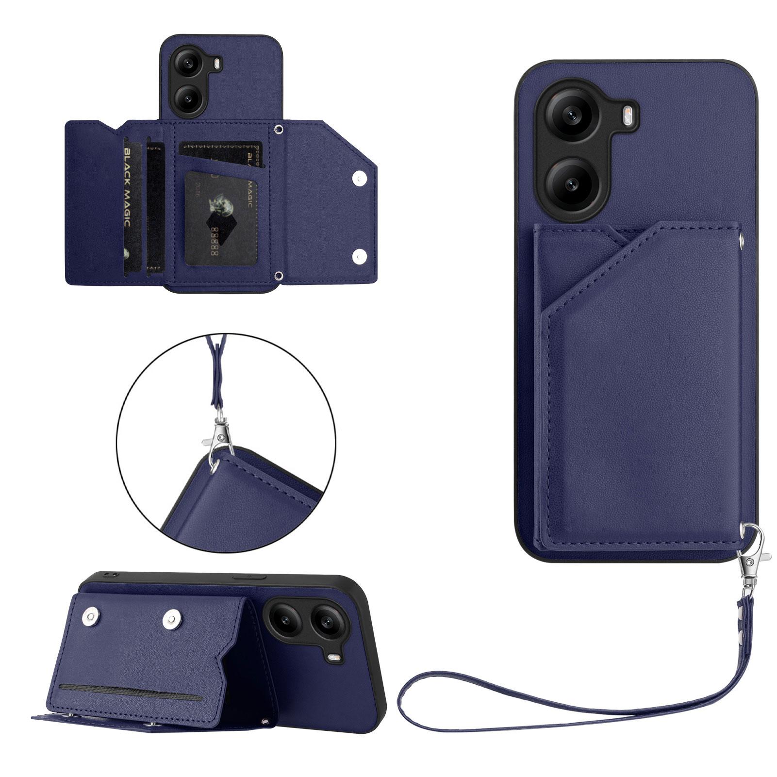 

For Xiaomi Poco X7 Pro 5G Case Card Holder Kickstand Skin-Touch Phone Cover with Wrist Strap E
