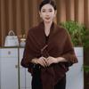 Chic Korean-Style Knitted Wool Cape with Leather Buckle - Women's Versatile and Warm Shawl