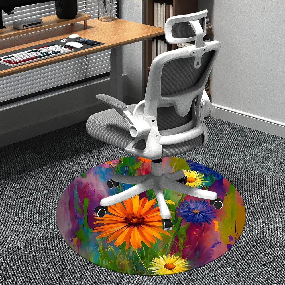 

1pc Floral Garden Office Round Area Rug, Indoor Mat Suitable ForOffice, Under Office Chairs Bedroom Living Room Home Decor, Room Deco D066 80cm by 80cm