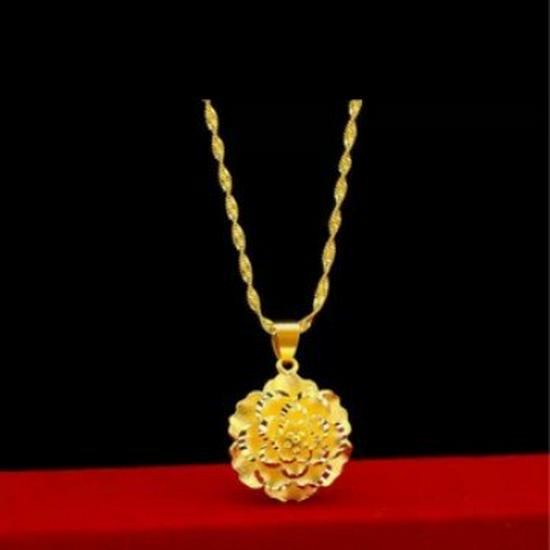 Authentic Vietnamese 999 Gold Water Wave Choker with Sand Gold Flower Pendant - Non-Fading Necklace for Women