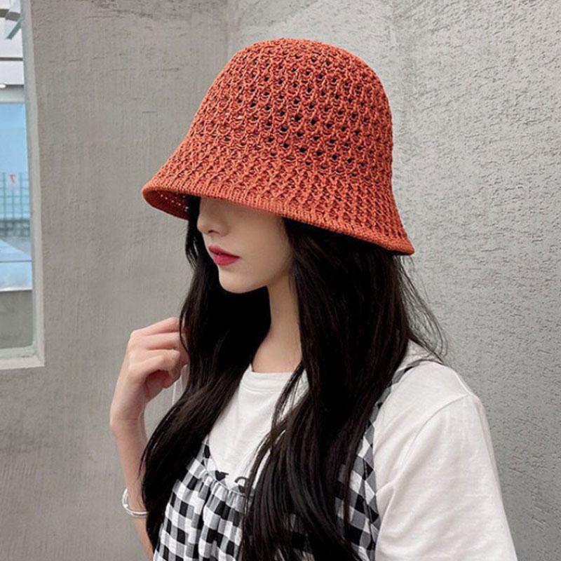 Straw Dome Weave Bucket Hat Hollow Out Breathable Sun Hats Female Beach Cap Foldable Outdoor Japanese Lesure Fishierman Caps