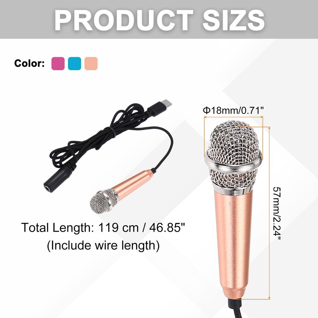 Uxcell Mini Microphone for Mobile for Phone Recording and Pack of 3 Phones, C-Type Microphone, Compact, Recording, Gold/Hot Pink/Blue,