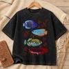 Colorful Tropical Fish Graphic Tee Black Washed Vintage Unisex T-Shirt