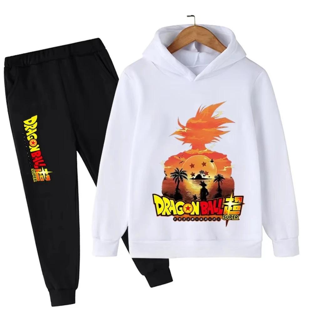 Jesień i Zima Nowy Anime Dragon Ball Wukong Komplet Bluz z Kapturem dla Chłopców Dziecięce Bluzy z Kapturem dla Dziewczynek Koszulki Sportowe dla Dzieci 3-12 lat