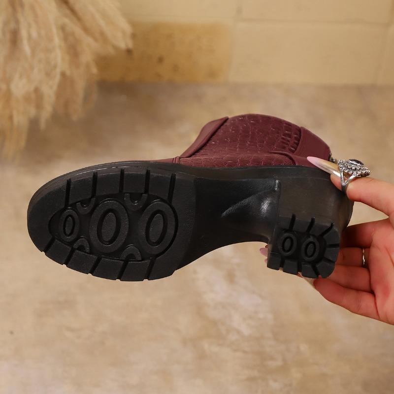 Fashion British Style Round Toe White High Heel Boots Women's Short Boots