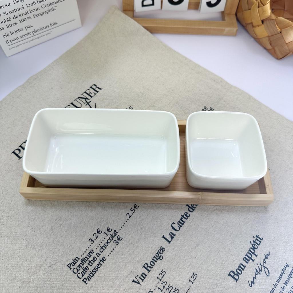 Creative Ceramic Snack Plate Platter Home Electric Steamer Square Dessert Small Bowl Rectangular Steaming Bowl Combination